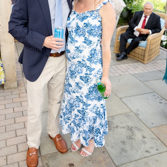 Summery Ruffle Trim Floral Printed Tie Strap Midi Sundress - Blue - Picture 5 of 5